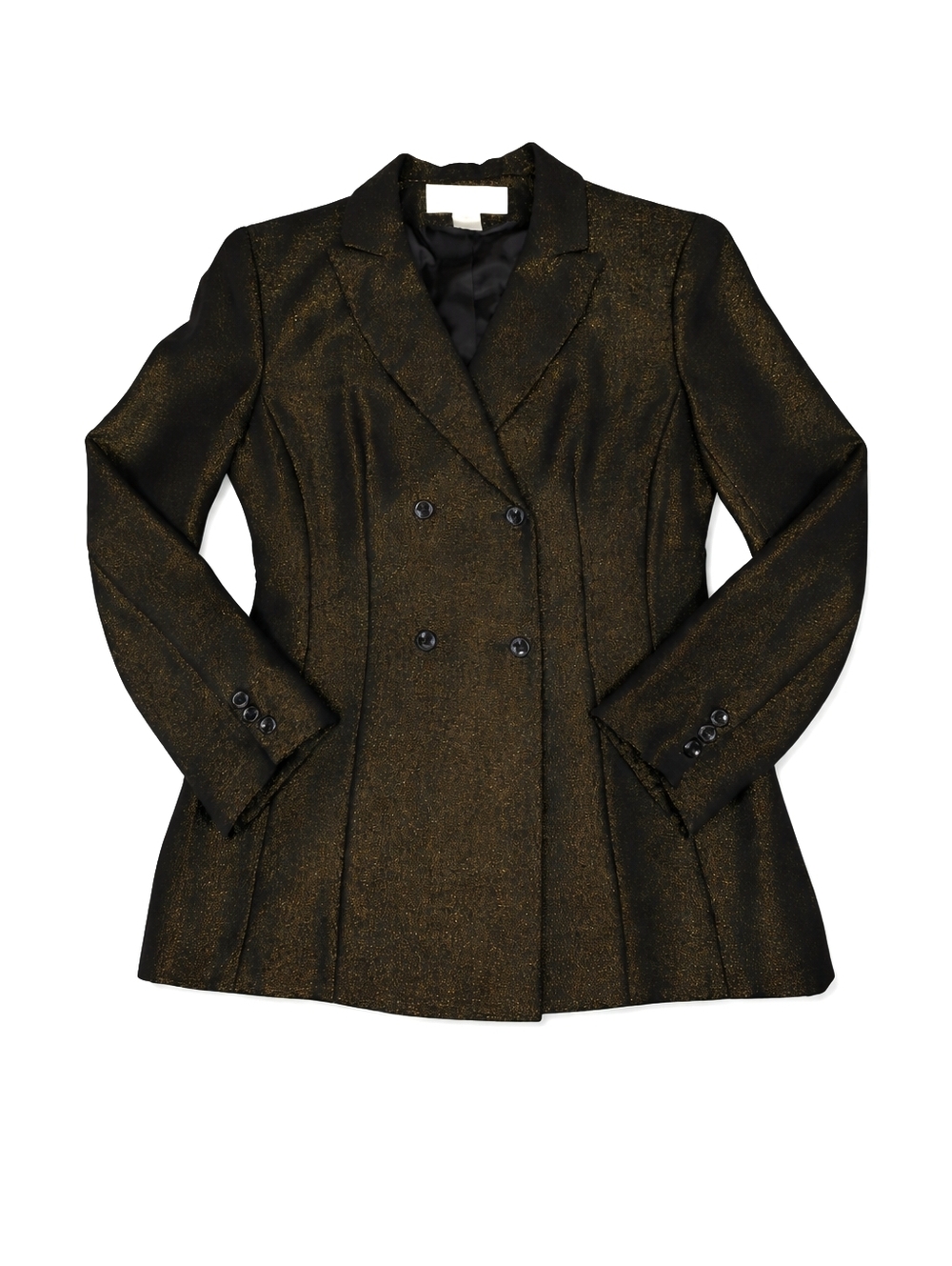 Jones New York Y2K Brown Gold Metallic Shimmer Double Breasted Tailored Blazer
